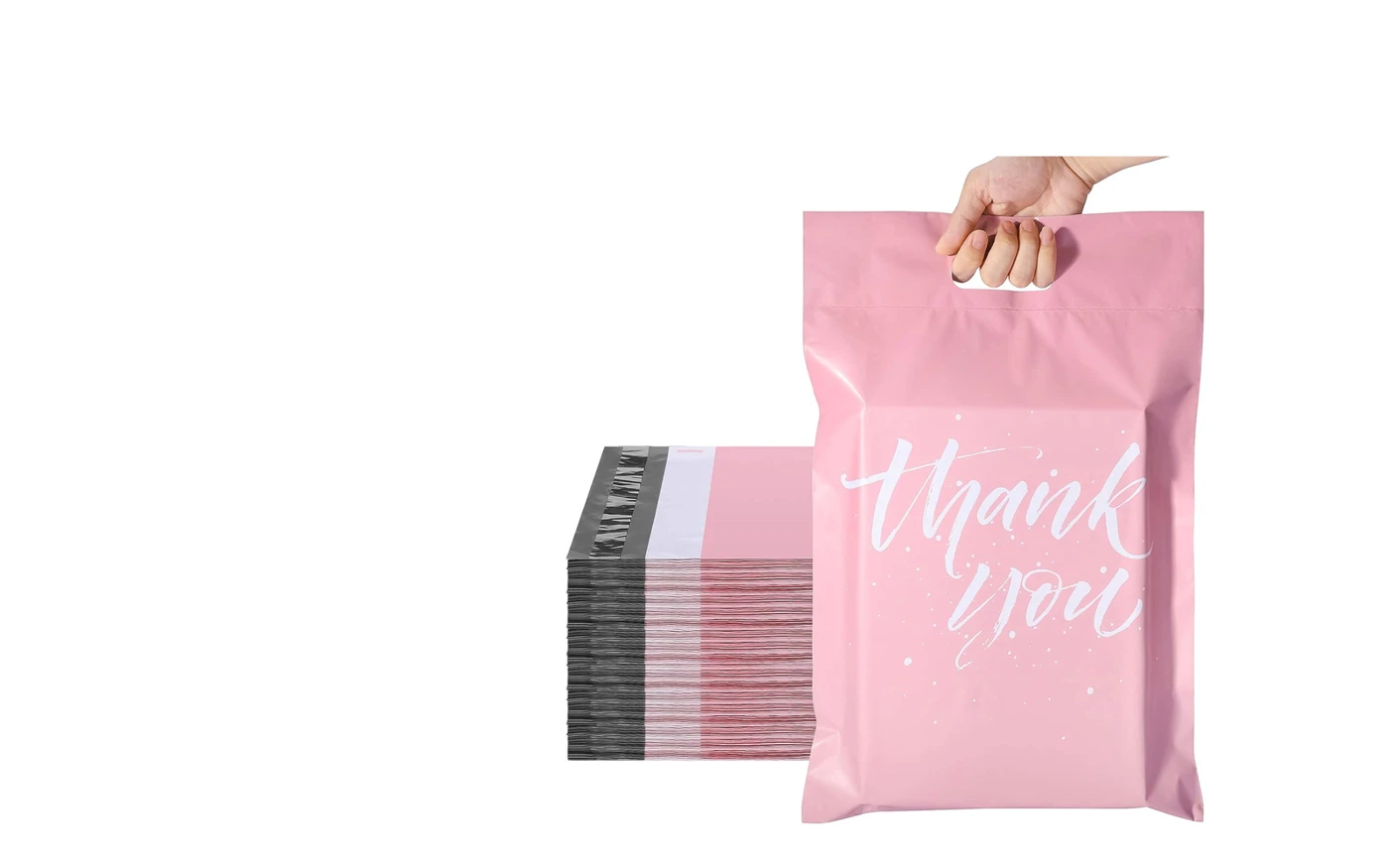Pink die cut handle bag with matching stacked bags