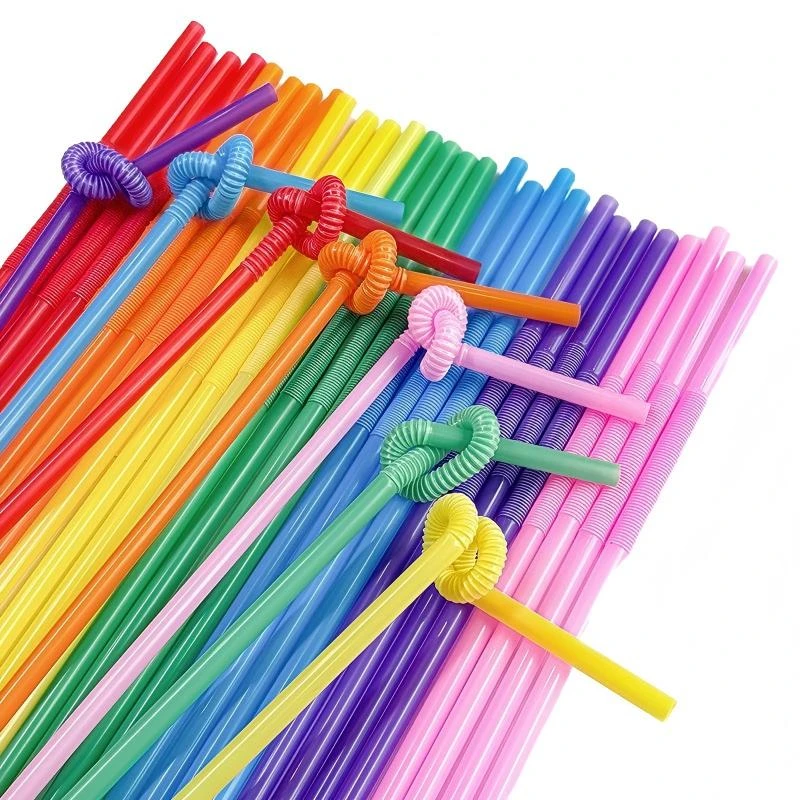 Assorted colored straight and flexible plastic straws
